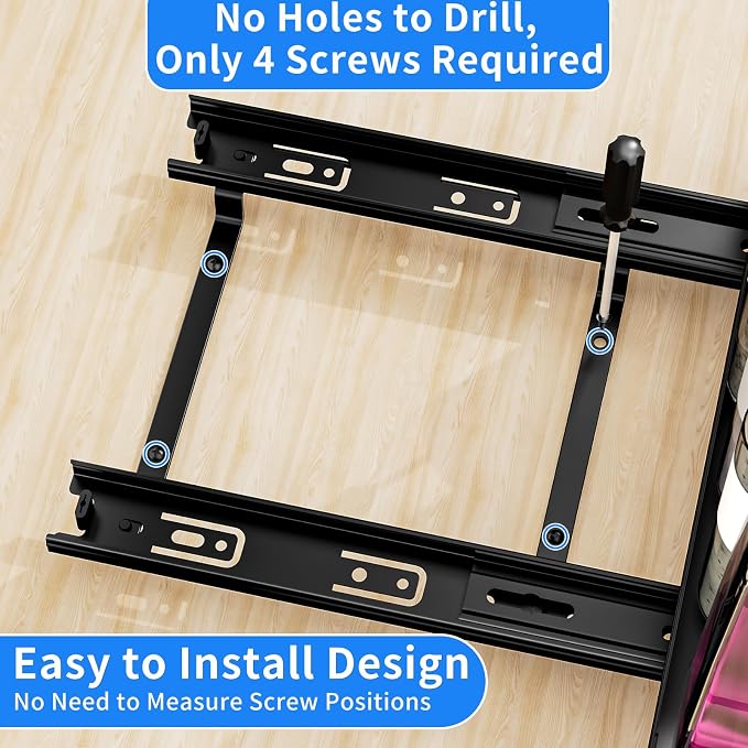 BOIVSHI Pull Out Spice Rack for Cabinet, 1 Tier, 8.4''Wx10.5''Dx2.8''H | Heavy Duty Metal Spice Rack Organizer for Pantry, Vertical Design Saves Space Inside the Cabinets, Black - Image 6