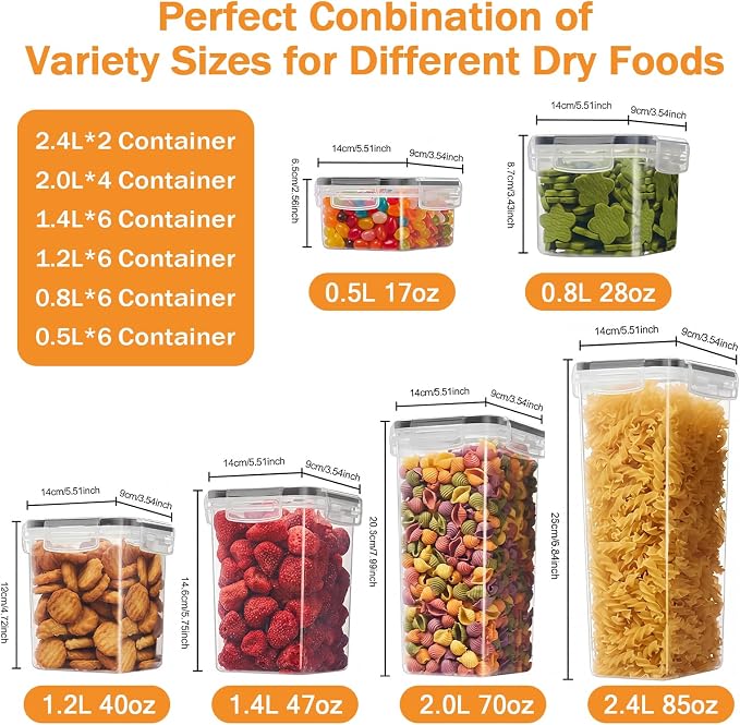 30 PCS Airtight Food Storage Containers with Lids, Plastic Kitchen and Organization Canisters for Cereal, Dry Food, Flour and Sugar, BPA-Free, PVC-Free, Includes Labels & Marker - Image 4