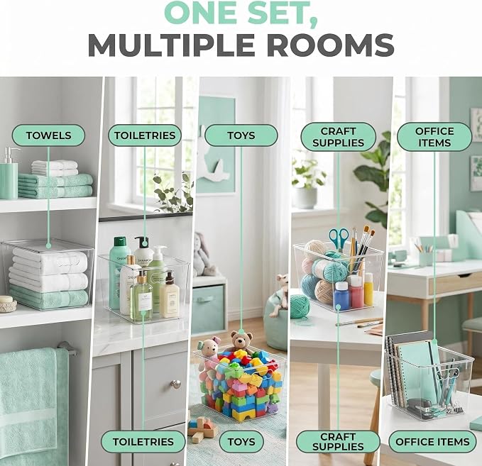 YAN & HIN 8 Pack Clear Storage Bins with Lids, Stackable Plastic Organizer Bins with Handles, Pantry Organizers and Storage for Kitchen Cabinet, Fridge, Bathroom, Closet and Shelf Organization - Image 6