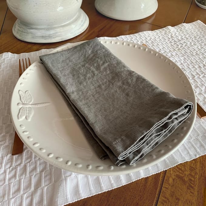 Linen Napkins –100% French Flax – Stonewashed Pure Linen Cloth Napkins - Size 18 Inch x 18 Inch – Set of 4 (Mid Gray) - Image 7