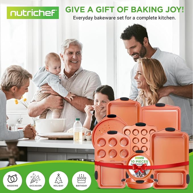 NutriChef 10-Piece Nonstick Baking Pans Set – Bakeware Sets for Cookies, Cakes, & Roasting - Bakeware Includes Cookie Sheet, Muffin Pan, Cake Pan, & Pizza Pans - Image 7