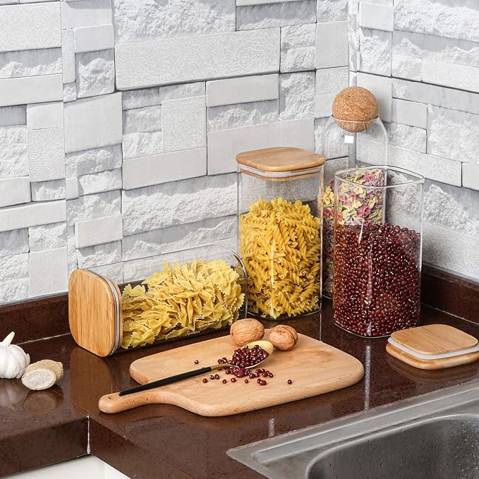 ComSaf Glass Storage Containers wtih Lids 1.6 Qt, Set of 3 Food Storage Jar | Square Kitchen Canisters, Glass Pantry Jars, Pantry Organizers, Dry Food Storage, Tea, Oat, Spice, Coffee, 51oz, BPA Free - Image 3