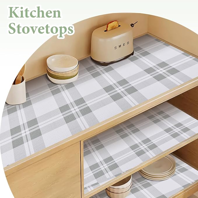 Drawer and Shelf Liner for Kitchen Cabinet: 17 in X 20 Ft Non Slip | Waterproof Shelf Paper Non Adhesive Refrigerator Liners Light Grey Lattice Easy Liners for Bathroom - Image 3