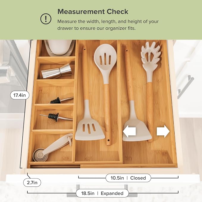 Utensil & Junk Drawer Organizer, 10.5-19 in, Bamboo | Food-safe contract grade, 100% sustainable wood, non-slip, adjustable - Image 4