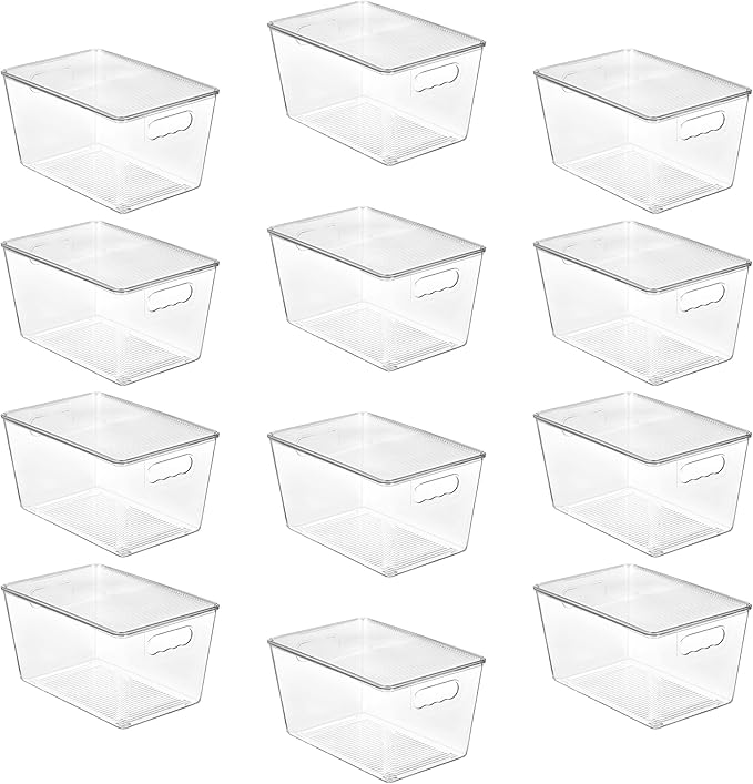 Vtopmart 12 Pack Clear Stackable Storage Bins with Lids, Large | BPA-free Plastic, Organize Vertically, For Pantry Kitchen Fridge Cabinet Closet Bathroom, Built to Last, Easy to Move by Vtopmart