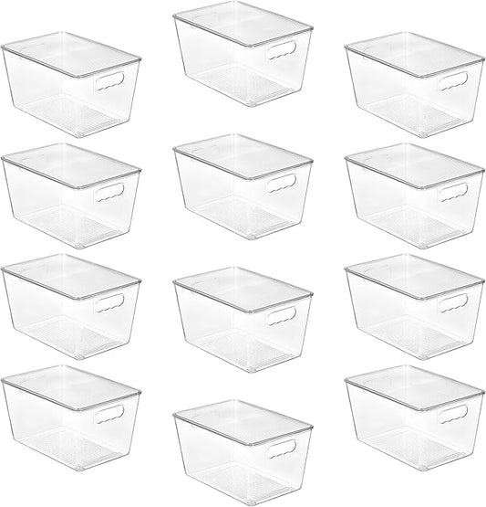 Vtopmart 12 Pack Clear Stackable Storage Bins with Lids, Large | BPA-free Plastic, Organize Vertically, For Pantry Kitchen Fridge Cabinet Closet Bathroom, Built to Last, Easy to Move by Vtopmart