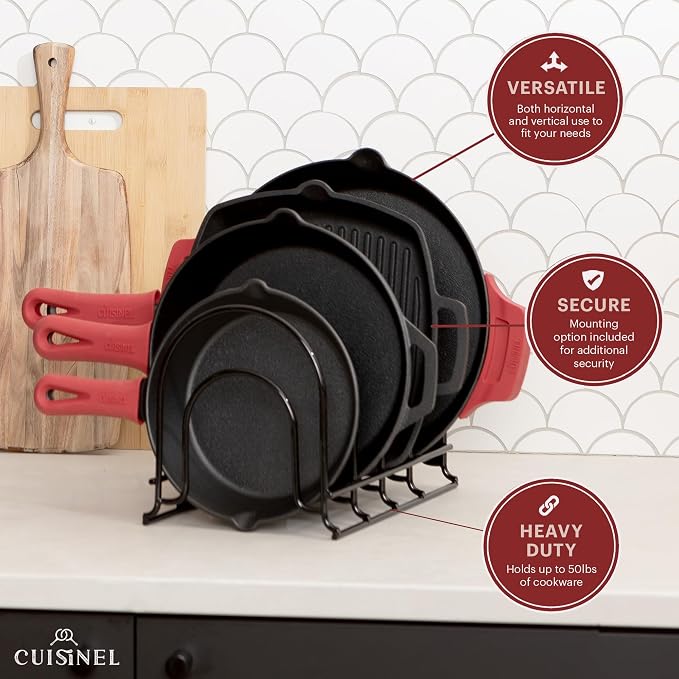 Cuisinel Pan Organizer for Cast Iron, Silicone-Coated 12" Skillet Rack, 2 Pack - Image 6