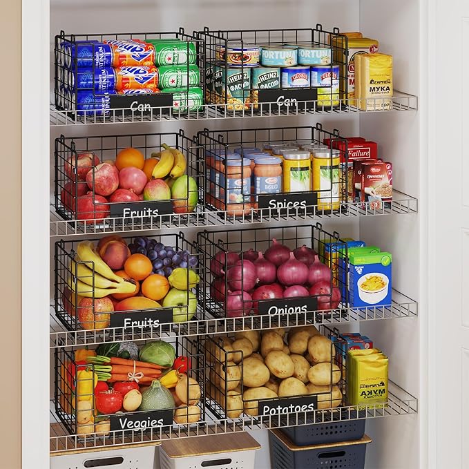 JKsmart 4 Pack XL Stackable Wire Baskets, Pantry Organizers and Storage | Pantry Baskets with Handles and Name Plates, Muti-Purpose for Snack Organizer & Vegetable Basket & Fruit Basket & Snack Rack - Image 3