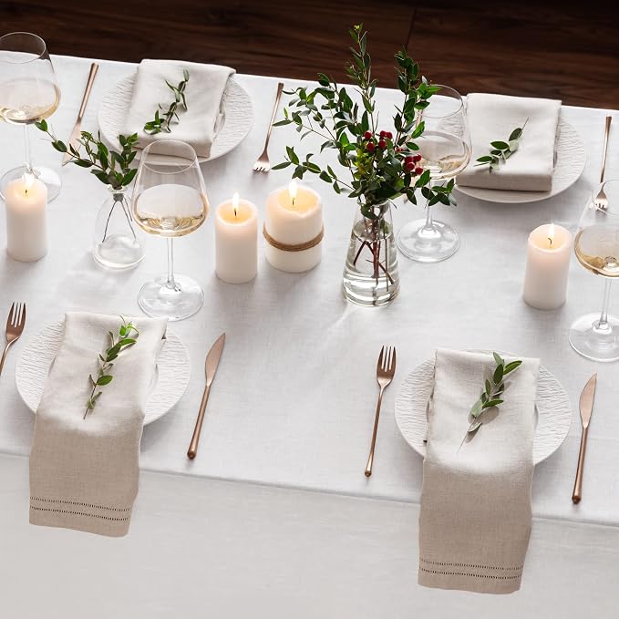 Natural Linen Napkins 20 x 20 inch - 100% Flax Linen Double Hemstitch Dinner Napkins Set of 4 - Cloth Napkin Washable Perfect for Summer, Father's Day, 4th of July - Image 5