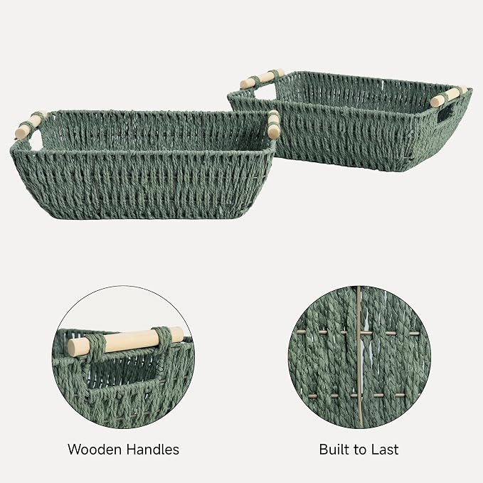 Storageworks Large Wicker Basket, Woven Basket For Shelves, Bosana Green - Image 4