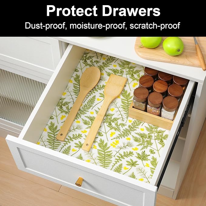 Cooyes Shelf Liners for Kitchen Cabinets, Waterproof and Oil-Proof Kitchen Cupboard Liner, Refrigerator Liners and Plastic Drawer Mats EVA Non Adhesive Shelves（17.5" W x 197" L） - Image 2