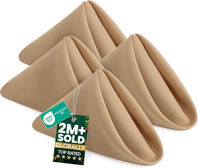 Utopia Home [24 Pack, Beige] Cloth Napkins 17x17 Inches, 100% Polyester | Hemmed Edges, Washable and Reusable Ideal for Parties, Weddings and Dinners by UTOPIAHOME