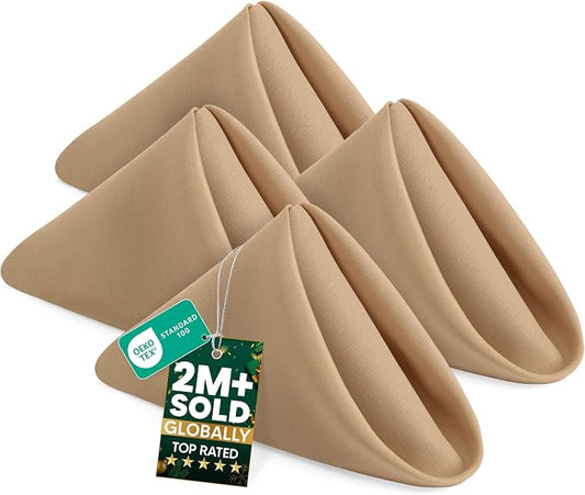 Utopia Home [24 Pack, Beige] Cloth Napkins 20x20 Inches, 100% Polyester Hemmed Edges, Washable and Reusable Ideal for Parties, Weddings and Dinners by UTOPIAHOME