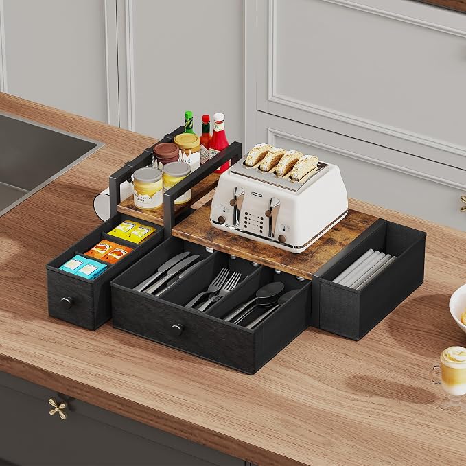 Homeiju Coffee Pod Drawers - K Cup Organizer, Nespresso Pods Holder with Mug Rack, Coffee Holder for Countertop, 52 Capacity Pods, Suitable for Kitchens, Offices and Coffee Bars(Brown) - Image 7