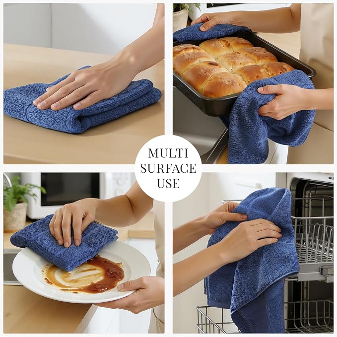 Homaxy 100% Cotton Kitchen Towels 18"x28", 6 Pack Dish Towels, Navy Blue | Large 380 GSM Soft and Absorbent Kitchen Hand Towels with Terry Grid Design, Utility Tea Towel Set with Hanging Loop - Image 5