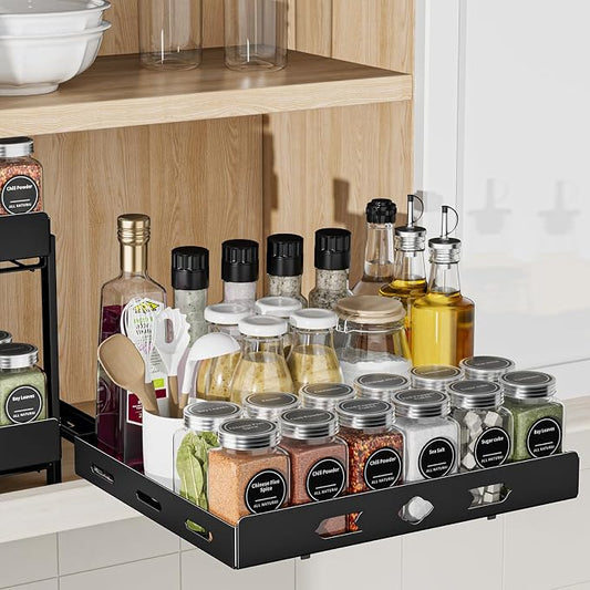 BOIVSHI 1 Tier Pull Out Spice Rack for Cabinet, 12.6" Wx10.5 Dx2.8 H | Metal Heavy Duty Spice Rack Easy to Assembly, Spice Organizer to Save Cabinet Space, Metal Noise-Free Sliding Seasoning Rack by BOIVSHI