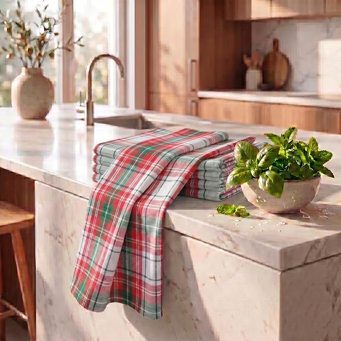 Urban Villa KitchenTowels Cotton DishTowels 20”x30”(Set of 6) Christ Check - Image 6