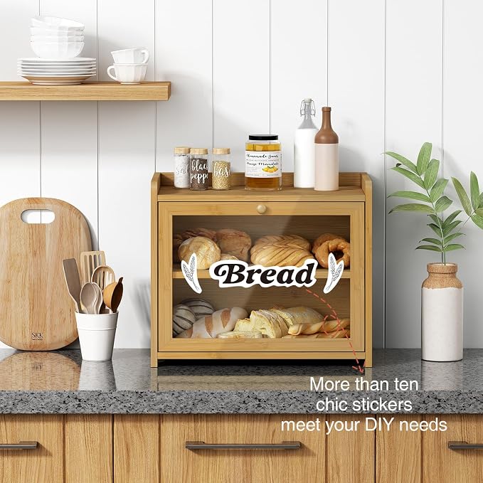 Goozii Bamboo Bread Box for Kitchen Countertop, Wooden Kitchen Counter Organizers and Storage for Bread, Coffee, Spices, Snacks, Wood Vintage Breadbox Container for Cabinet, Bedroom, Bathroom - Image 4