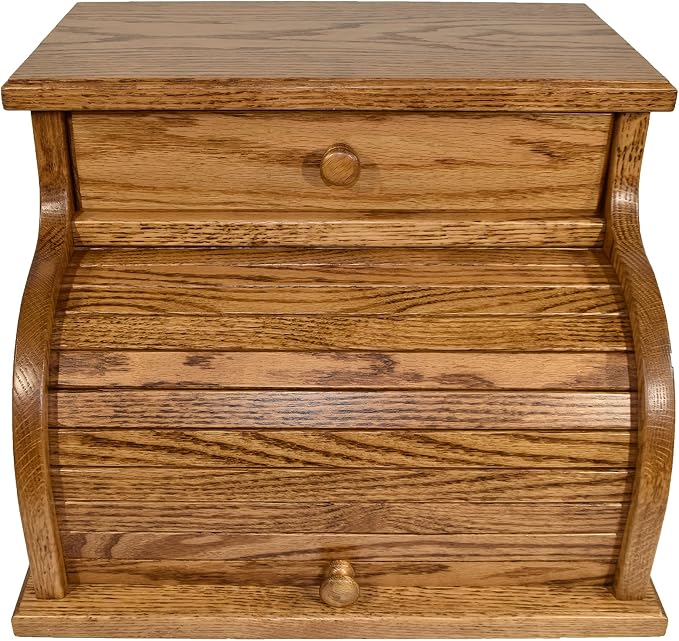 DutchCrafters Amish USA Made Solid Wood Countertop Bread Box with Drawer, Bread Holder for Kitchen Counter, Large Bread Box for Kitchen Countertop (Oak - Medium Walnut) by DutchCraftersAmishFurniture