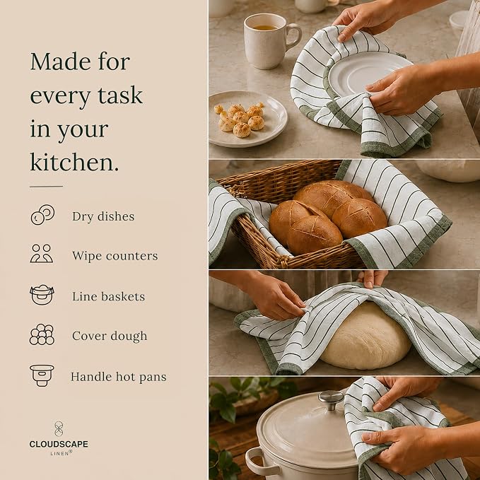 CSL Pack of 12 Kitchen Towels, Absorbent & Soft, Oversized, 18x28 - Green - Image 9