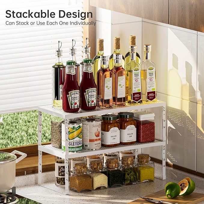 Cabinet Shelf,Expandable Adjustable Stackable Kitchen Organizer,for cabinets, Kitchens, countertops, bathrooms Shelf Organizer(3Packs/White,Large) - Image 2
