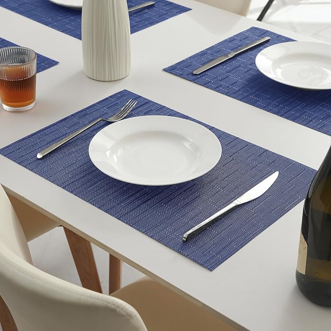 Leetaltree Blue Placemats Set of 8 - Heat Resistant Non-Slip Place mats for Dining Table, Washable Durable PVC Vinyl Woven Table Mats（Blue, 8） - Image 8