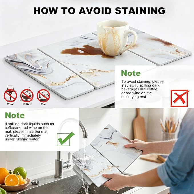 Stone Drying Mat for Kitchen Counter, Quick Diatomaceous Earth Mats for Dishes, 24"L x 16" W Super Absorbent Fast-Drying Collapsible Countertop Stone Mat (Marble White-08, 24" x 16") - Image 4