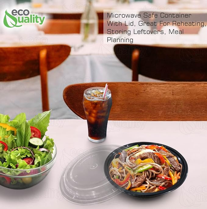 24 oz Plastic Meal Prep Containers with Lids - Round Food Storage Container Microwave Safe - BPA-Free, Stackable, Reusable, Dishwasher, Freezer Safe, Disposable (Black) (100) - Image 7
