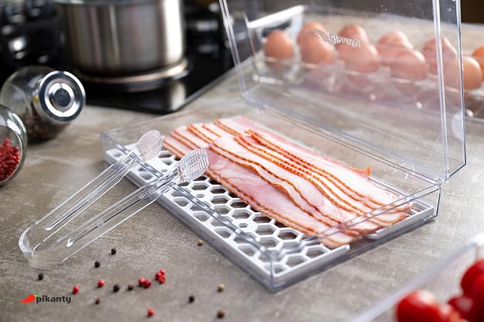 Pikanty Bacon Container for Refrigerator with Tongs & Drain Tray — Airtight Deli Meat Keeper, Cheese & Cold Cuts Storage, Dishwasher & Freezer Safe, Made in USA - Image 6