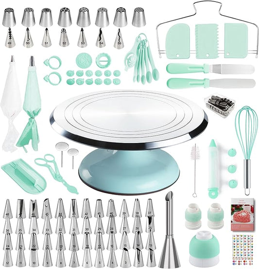Cake Decorating Kit, 138pcs Cake Decorating Supply with Aluminium Cake Turntable, 64 Numbered Icing Piping Tips, 2 Spatulas, 3 Icing Comb Scraper and Leveller, 32 Piping Bags,cake decorating tool by BOYUN