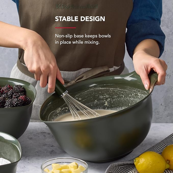 KitchenAid Universal Nesting Plastic Mixing Bowls, Set of 3, 2.5 quart, 3.5 quart, 4.5 quart, Evergreen - Image 4