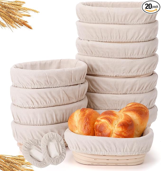 20 Set Mini Bread Proofing Baskets Bulk Sourdough Banneton Basket Kit with Cloth Liners Natural Rattan Dough Proofing Bowls for Home Sourdough Bakers Supplies(Oval) by Unknown
