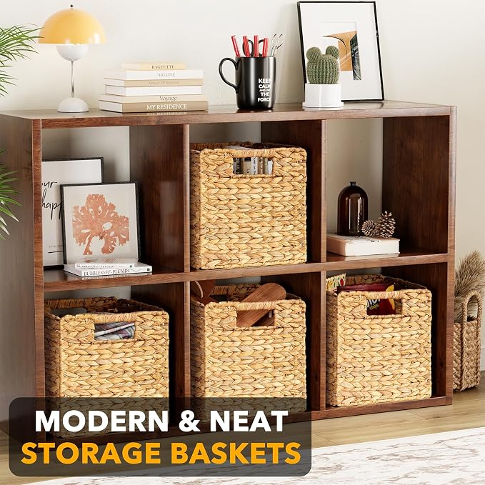 SpaceAid 4 Pack Wicker Basket, Storage Baskets for Organizing, Woven Rattan Basket with Handles for Shelves, Water Hyacinth Large Cube Organizer Storage Bin, 10.5x10.5x10.5 inch, Natural - Image 2