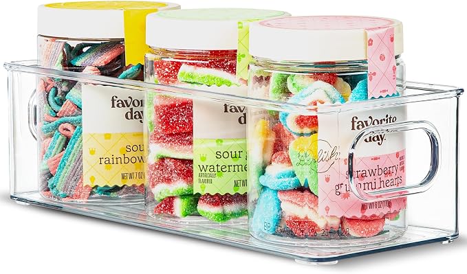 Plastic Food Storage Clear Container Bin with Handles for Organizing Kitchen, Pantry, Refrigerator, Freezer, Pantry, Cabinet, Closet, Bathroom. 10"X4"3" by primebox