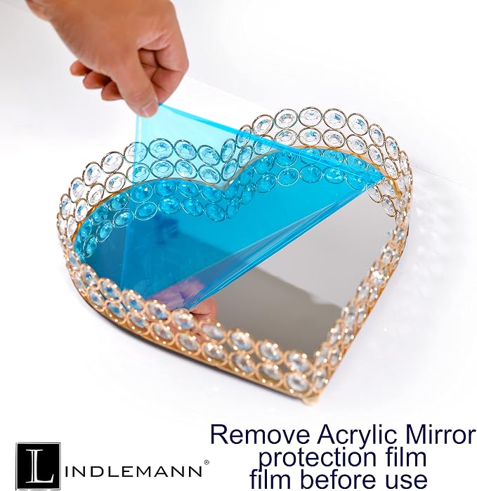 Heart Shaped Decorative Tray Metal Crystal Vanity Trays Glass Mirror Perfume Organiser Makeup Jewelry Trinket Holder for Party & Holiday Home Decoration (Heart, 11in, Gold) - Image 7