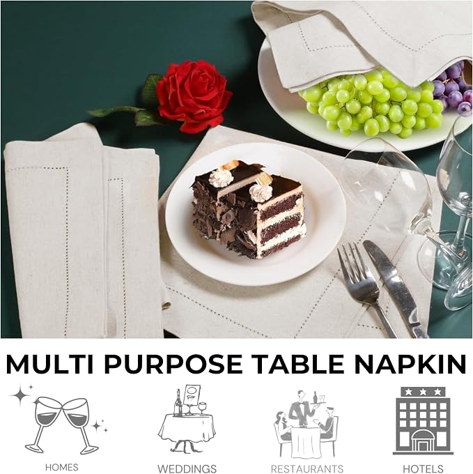 Bedding craft Linen Flax Cotton Cloth Napkins 18x18 Set of 72 – Natural Hemstitched with Mitered Corners – Machine Washable Dinner Napkins for Weddings, Events, Parties & Cocktails (6 Dozen) - Image 5