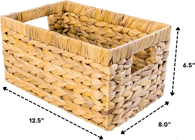 M4DECOR Water Hyacinth Storage Baskets, Wicker Storage Basket with Handles, Woven Baskets for Storage, Pantry Storage Baskets for Kitchen Organizers and Storage Pantry (2 Packs Medium) - Image 2