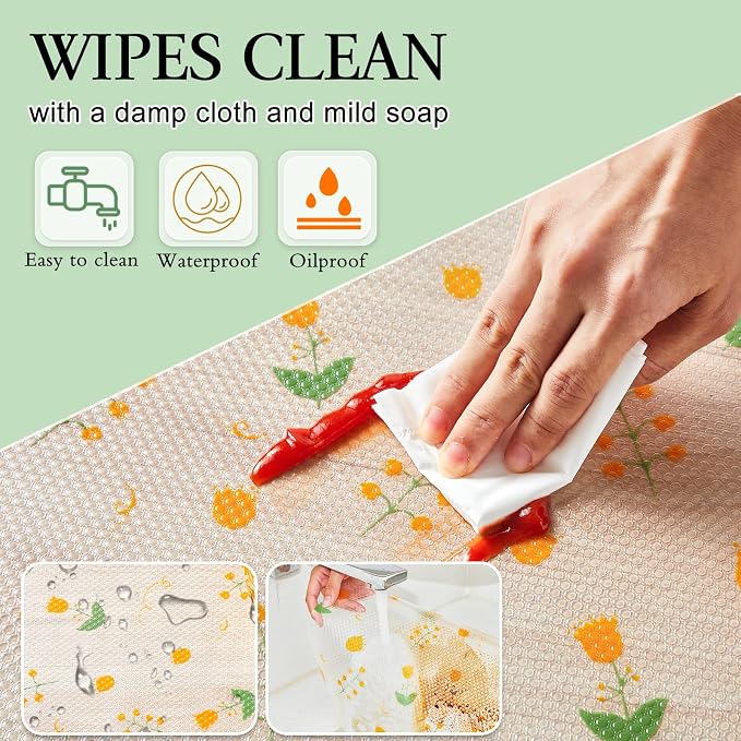 Beautysaid Shelf Liner Non Adhesive — EVA Drawer & Cabinet Liner, Waterproof Non Slip Kitchen Shelf Paper, Thick Washable Refrigerator Mat for Cabinet Shelves & Pantry, Floral, 18 in x 10 FT - Image 7