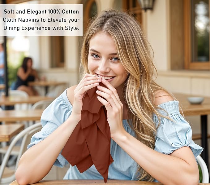 Ruvanti Cloth Napkins Set of 12, 18x18 Inches, Napkin Cloth Washable, Soft & ‎Absorbent 100% Cotton Napkins, Perfect for Wedding, Christmas, ‎Thanksgiving, and Dinner - Rust - Image 6