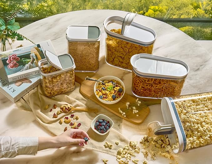 Felli Airtight Cereal Containers 2.6 Qt, Stackable BPA-Free Acrylic Cereal Dispenser with Flip-Top Lid, Small Dry Food Storage for Oats, Granola, Rice (Small 2.6 Qt - 3pk) - Image 5