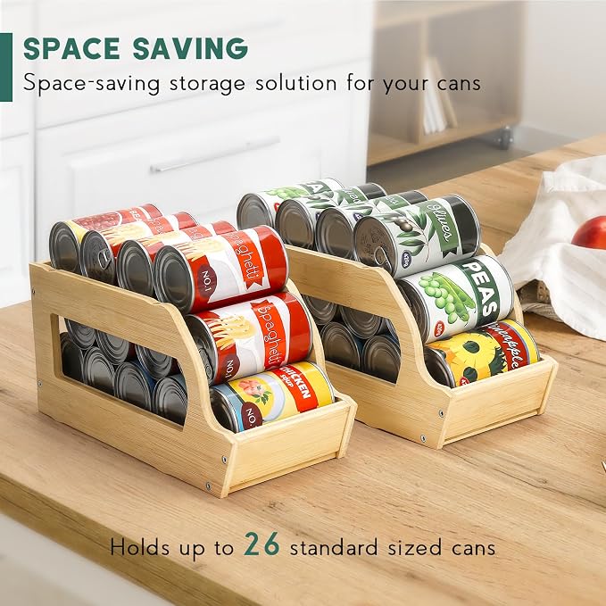 Bamboo Can Organizers and Storage for Pantry(2 Pack), Stackable | Soda Can Organizer Beverage Drink Holders, Canned Goods Organizer Can Dispenser for Pantry, Kitchen, Cabinet - Image 3
