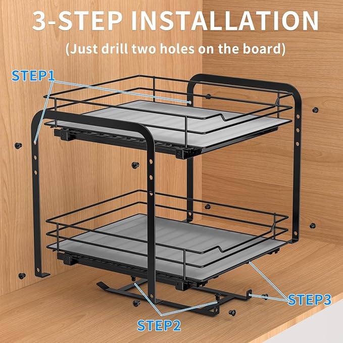 RCHYFEED 2 Tier Pull Out Spice Rack for Cabinet,7.5" Wx10.5 Dx9.5 H | Height Adjustable Spicy Shelf Metal Slide Out Spice Rack Heavy Duty Vertical Spice Shelf for Inside Cabinets & Pantry - Image 7