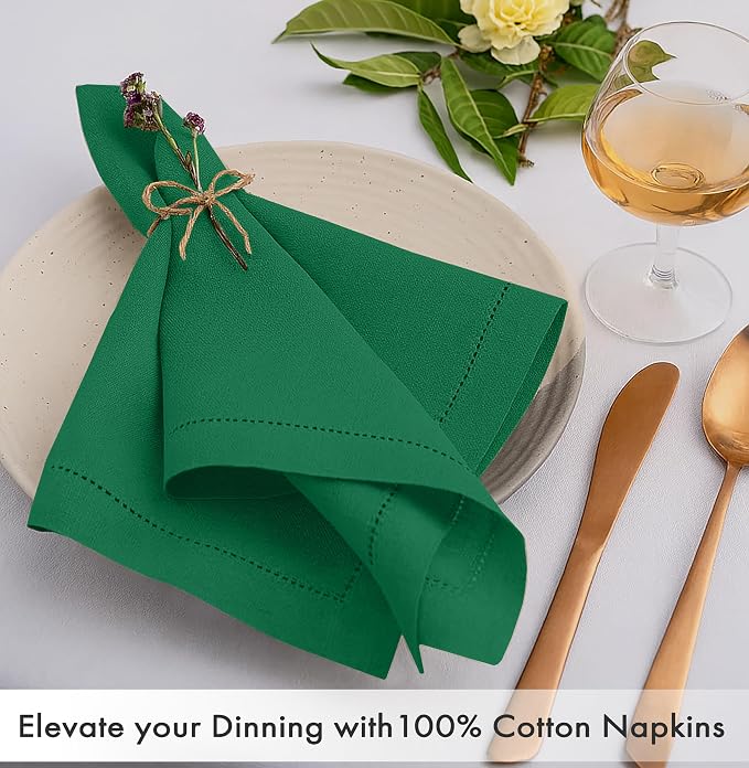 Ruvanti Cloth Napkins Set of 12, 100% Cotton High GSM 18x18 Inches, Hem Stitched Corners, Soft, Washable, Highly Durable & Absorbent, Perfect for Parties, Christmas, Thanksgiving Dinners – Amazon - Image 2