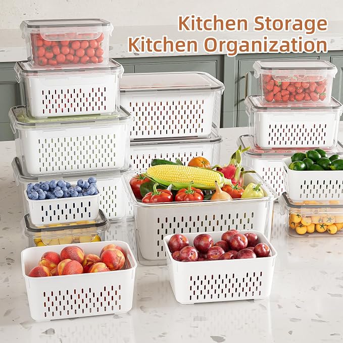KEMETHY 10 Pack Fruit Storage Containers for Fridge with Removable Colanders - Food Storage Containers with Lids, BPA-Free Produce Containers Keep Fruits, Vegetables, Berry, Meat Fresh Longer - Image 7