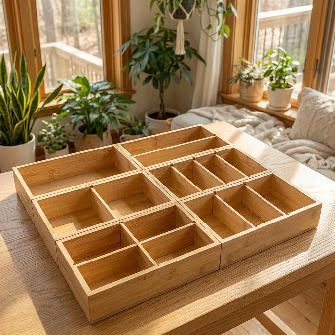 Bamboo Drawer Organizer with Removable Dividers, Fits Kitchens, Bathrooms, Desk, Utensil, Makeup (Natural, S) - Image 9