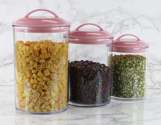 Reston lloyd Food Storage Containers, BPA Free Airtight Canisters for Cereal, Pasta, Sugar, Coffee, Flour, Cookies, Loose Tea, for Kitchen Organization, Set of 3, Pink - Image 4
