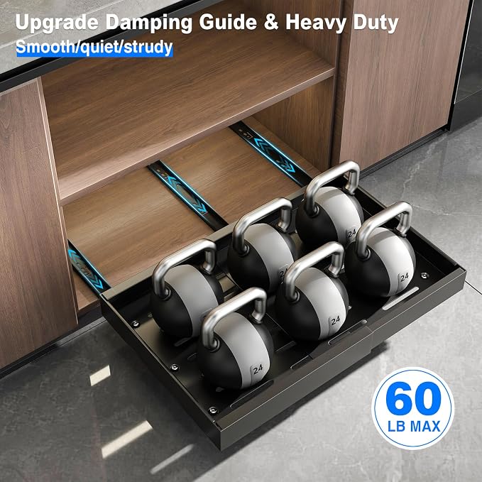 Mustorn 2 Pack Pull Out Cabinet Organizer, Expandable Slide Out Drawers for Kitchen Cabinets Peel and Stick Pullout Drawer Heavy Duty Sliding Shelves for Cupboard, Pantry, Bathroom(16.5" Deep, Black) - Image 5