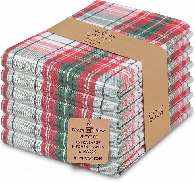 Urban Villa KitchenTowels Cotton DishTowels 20”x30”(Set of 6) Christ Check by CottonTrends