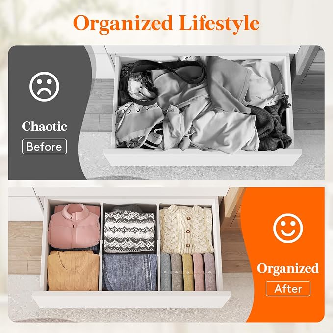 Lifewit 8" Tall Drawer Dividers, Adjustable Deep Drawer Organizer Clothes | 6 Pack 13.8"-22.2" Expandable White Plastic Separators for Dresser, Kitchen, Cabinet, Closet, Office Organization & Storage - Image 8