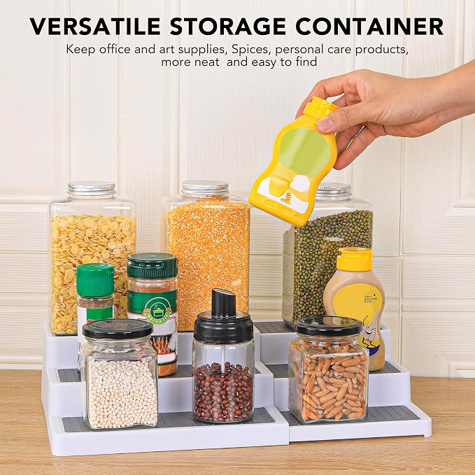 2 Pack 3 Tier Expandable Spice Rack Organizer, Set of 4, 12 Inch Non-Skid Lazy Susan Organizer for Cabinet, Kitchen Storage, Pantry Organization, Bathroom Sink Cabinet, Refrigerator, Spice Rack - Image 4